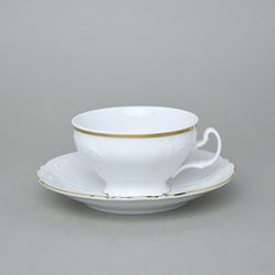 Tea cup and saucer 205 ml / 16 cm, Thun 1794 Carlsbad porcelain, BERNADOTTE  gold line