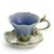 Chrysanthemum design sculptured porcelain cup and saucer, FRANZ Porcelain