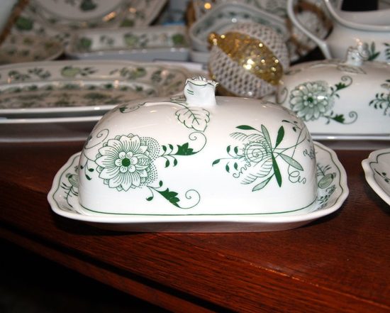 Máslenka hranatá malá - komplet dvoudílná 0,125 kg, zelený cibulák, Český porcelán a.s.