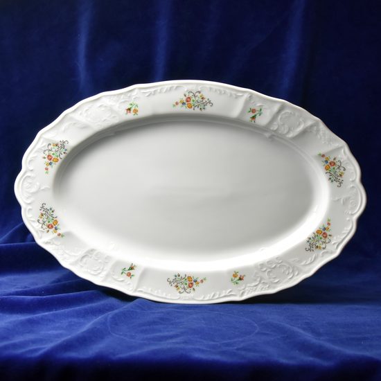 Dish flat oval 36 cm, Thun 1794 Carlsbad porcelain, BERNADOTTE flowers with gold