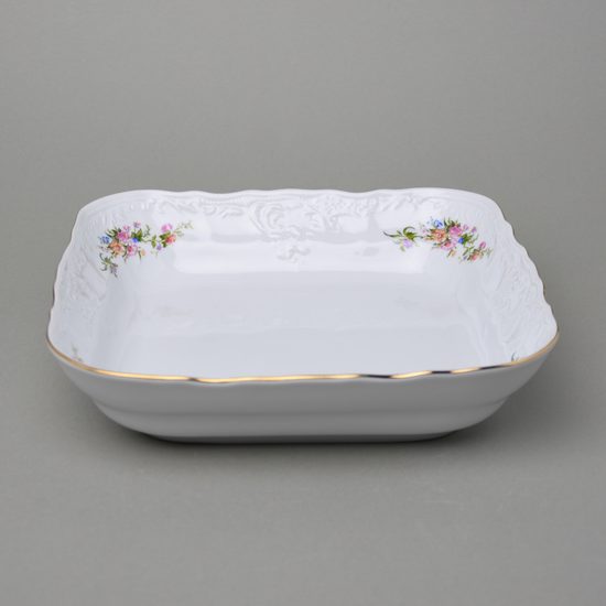 Bowl 25 cm square, Thun 1794 Carlsbad porcelain, BERNADOTTE ivory + flowers