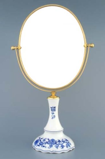 Mirror oval in gold frame, Original Blue Onion Pattern