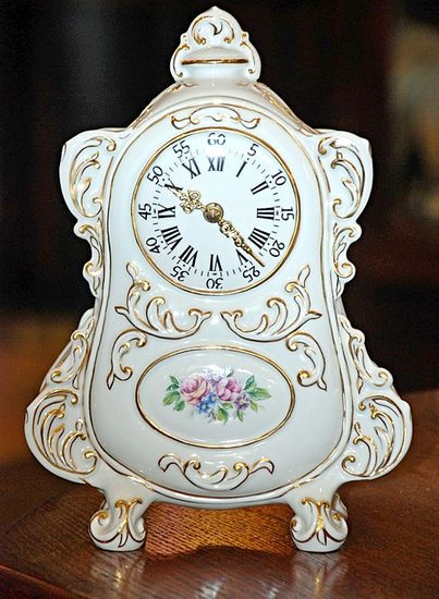 Clock Baroko 15 x 8 x 25 cm, White plus Print plus Gold, Clocks