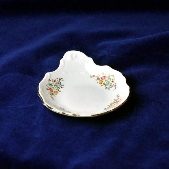 Petitka 11 cm (malá přílohová mistička), Thun 1794, karlovarský porcelán, BERNADOTTE kytička se zlatem