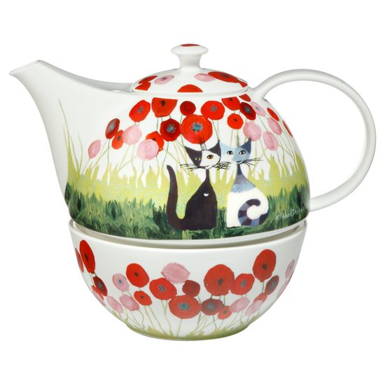 Tea pot with Warmer R. Wachtmeister - Innamorati tra i papaveri, 1,2 l, Fine Bone China, Cats Goebel