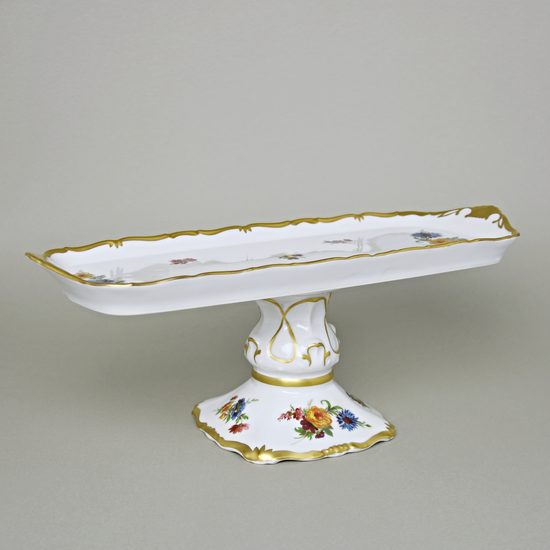 Platter 36 cm footed, flowwers + matt gold, QueensCrown porcelain