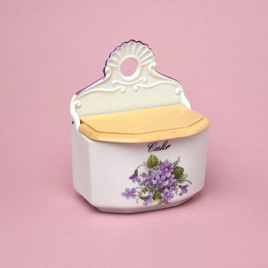 Sugar wall jar with wooden lid, sign Cukr (Sugar), Violet, Český porcelán a.s.
