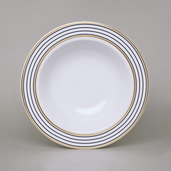Deep Plate 22 cm, ELLA Black-Gold Stripes, Thun 1794 Carlsbad Porcelain