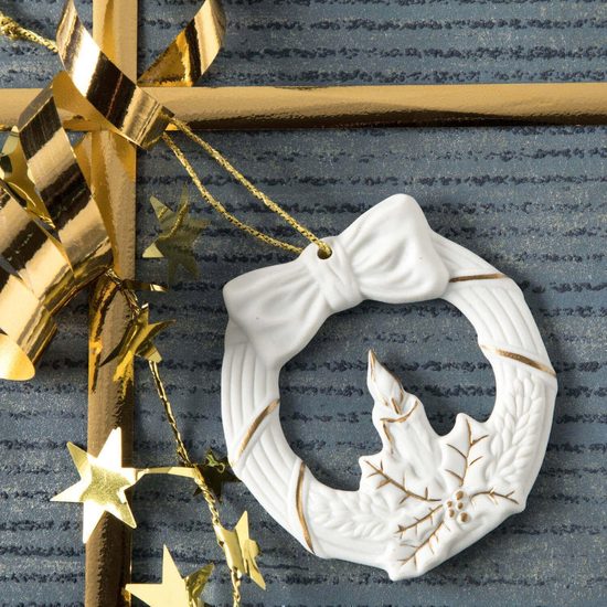 Christmas decoration Candle in a wreath 7 cm, biscuit china, Unterweissbacher Werkstätten für Porzellankunst