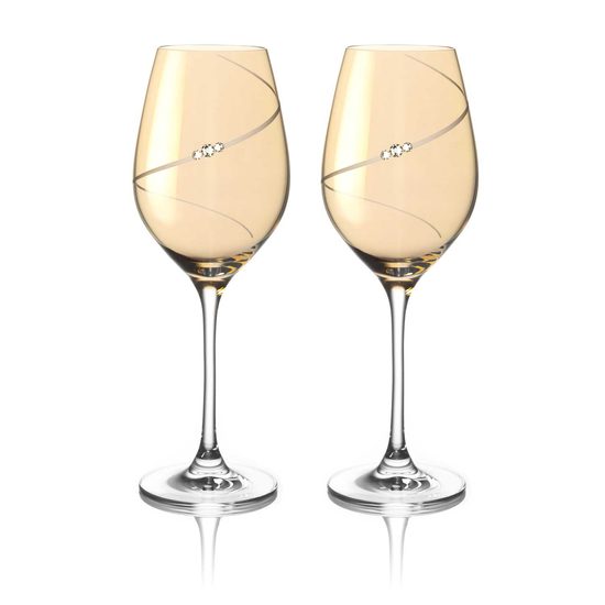 Amber Silhouette - Set of 2 White Wine Glasses, Swarovski Crystals