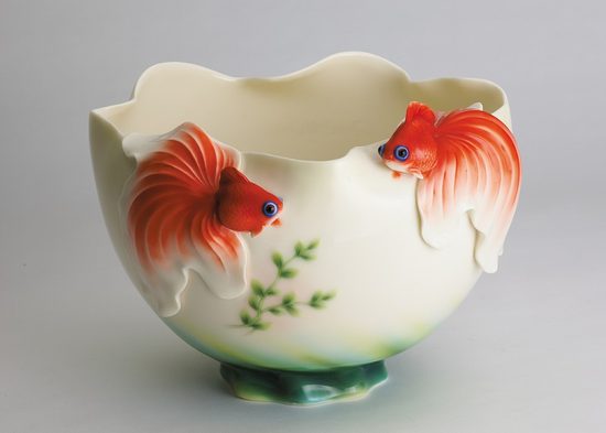 Goldfish design sculptured porcelain ornamental table bowl 29 cm, FRANZ Porcelain