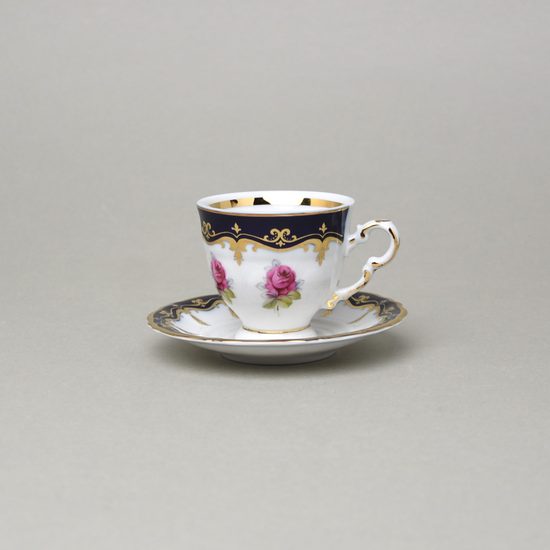 440: Cup espresso 100 ml + saucer 10 cm, Sonáta, cobalt + roses, Leander Loučky