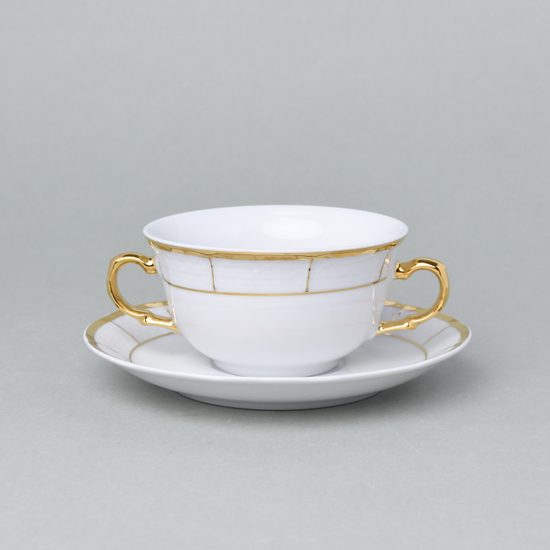 Natalie gold: Cup 290 ml + sacuer 170 mm for soup, Thun 1794, karlovarský porcelán