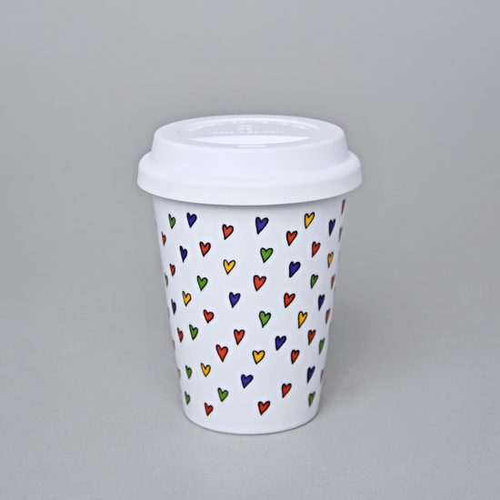 Pohárek To Go 310 ml na kávu se silikonovým víčkem, srdíčka, Český porcelán a.s.
