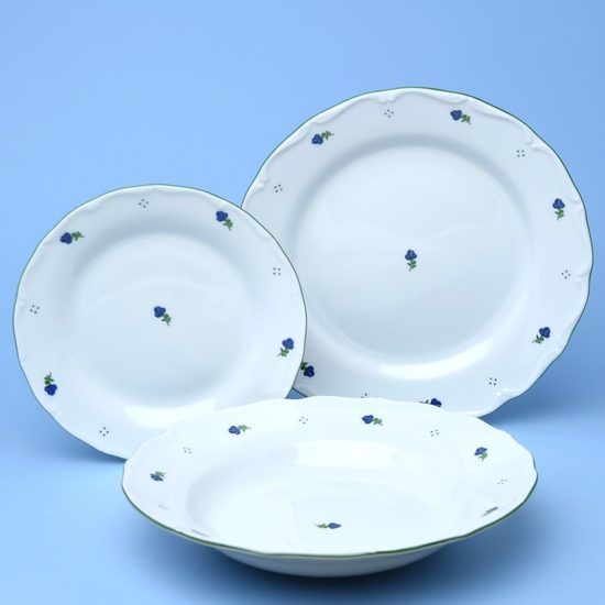 Plate set for 6 pers. 25,24,19, Verona blue flowers + green, G. Benedikt 1882