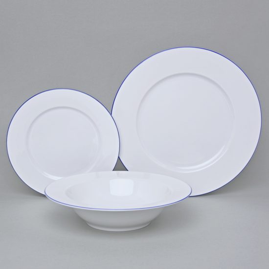 Talířová sada Ella pro 6 osob s objemným hlubokým talířem, Modrý proužek, Thun 1794, karlovarský porcelán