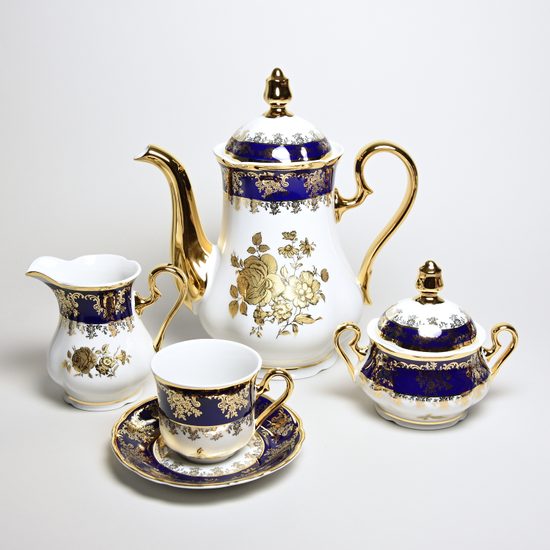 Mary-Anne 431: Coffee set for 6 pers., cobalt + gold rose, Leander Loučky