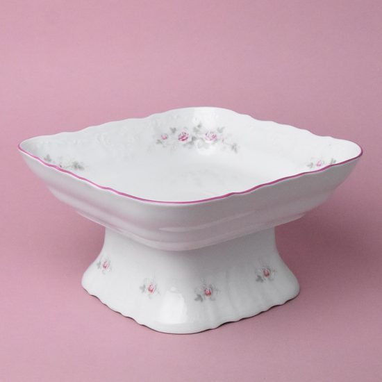 Růžová linka: Mísa čtyřhranná 25 cm na noze (v. 13 cm), Thun 1794, karlovarský porcelán