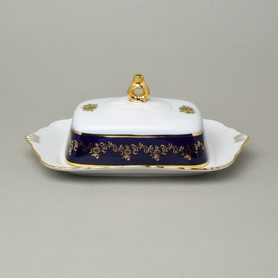Butter dish for 250 g butter, Ofelie 677G, cobalt blue + gold rose, Stará Role Moritz Zdekauer