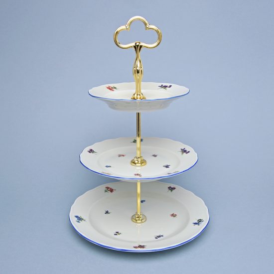 Etažer třídílný - talíře plné / zlacená tyčka, Házenka IVORY, Český porcelán a.s.