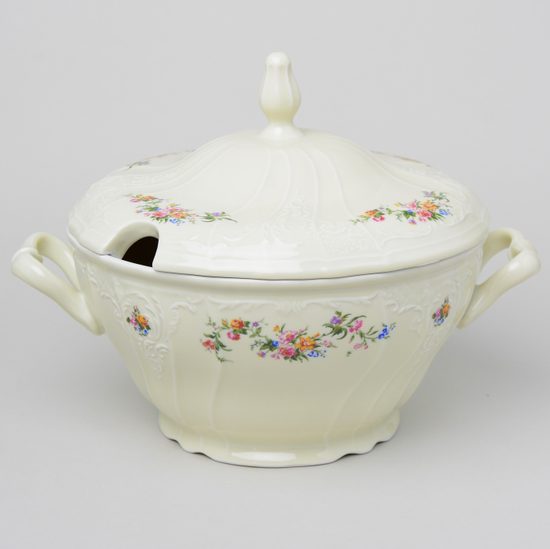 Soup tureen 2,5 l, Thun 1794 Carlsbad porcelain, BERNADOTTE ivory + flowers