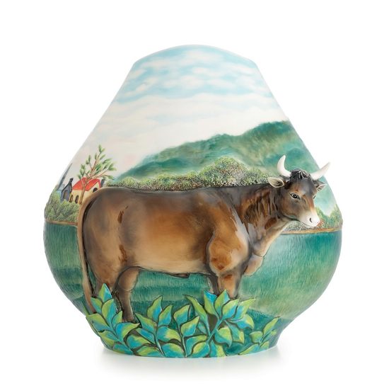 Landscape with Cattle sculptured porcelain mid size vase 31 cm (inspired by Henri Rousseau), FRANZ Porcelain