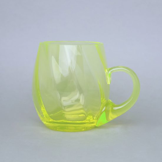 Glass OPTICA with handle (uranium glass), 500 ml, Glassworks Janov