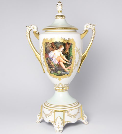 Vase with lid 44 cm, Haas a Czjzek, hand painted "Diana hunting"