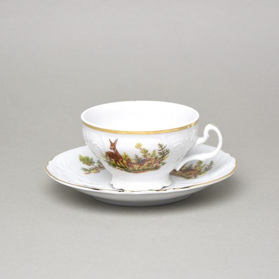 Šálek a podšálek čajový 205 ml / 16 cm, Thun 1794, karlovarský porcelán, BERNADOTTE myslivecká
