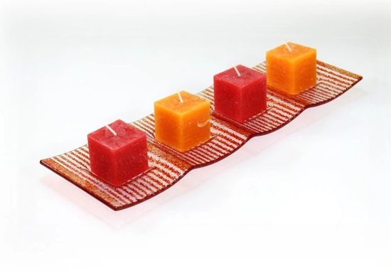 Advent Glass candlestick PALMER, red stripes, 36x12 cm, BDK - Glass