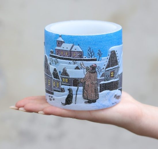 Tea light Latern with 3D illustration of JOSEF LADA "Watchman", Glassor
