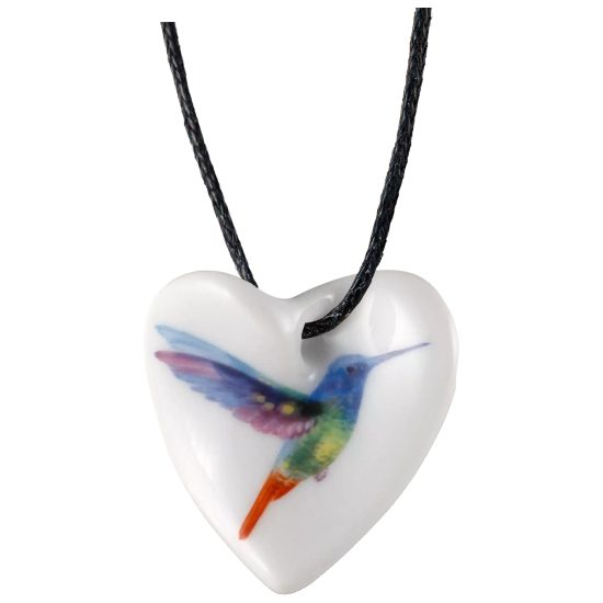 Necklace - heart 2,5 x 2,5 cm, Hummingbird, Meissen porcelain