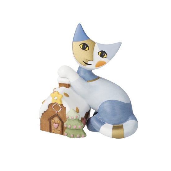 Cat with Gingerbread House 10 cm, porcelain, Cats Goebel R. Wachtmeister