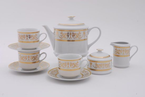 Tea set for 6 persons, Sabina, gold ornaments, Leander 1907