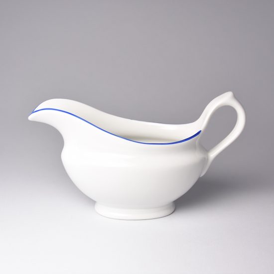 Omáčník oválný bez podstavce s uchem 0,30 l, Bílý porcelán + modrá linka, Český porcelán a.s.