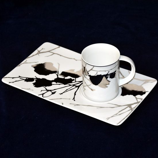 Cup 230 ml plus tray 27 x 16 cm, Mystery 4201, Tettau porcelain