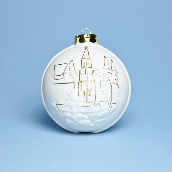 Vánoční ozdoba koule - Tržiště v Norimberku, 7,5 cm, Unterweissbacher, porcelán Seltmann