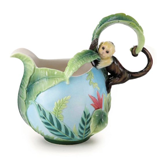 Monkey mischief design sculptured porcelain creamer 13 cm, FRANZ Porcelain