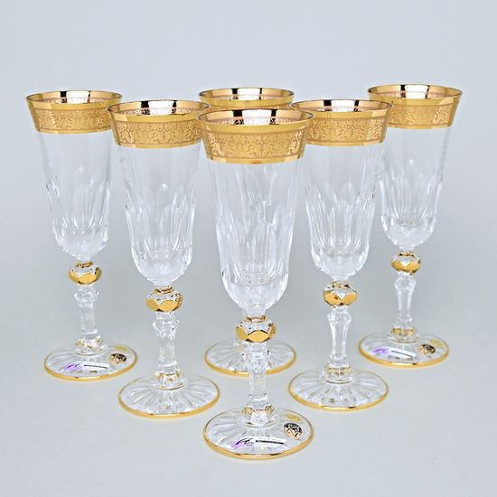 Crystal Glasses Champagne Set Romantic - Laura, 6 pcs. 150 ml, Gold, Ales Zverina - AZ Design