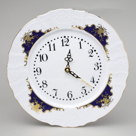 Hodiny nástěnné 27 cm, Thun 1794, karlovarský porcelán, BERNADOTTE zlato-kobalt