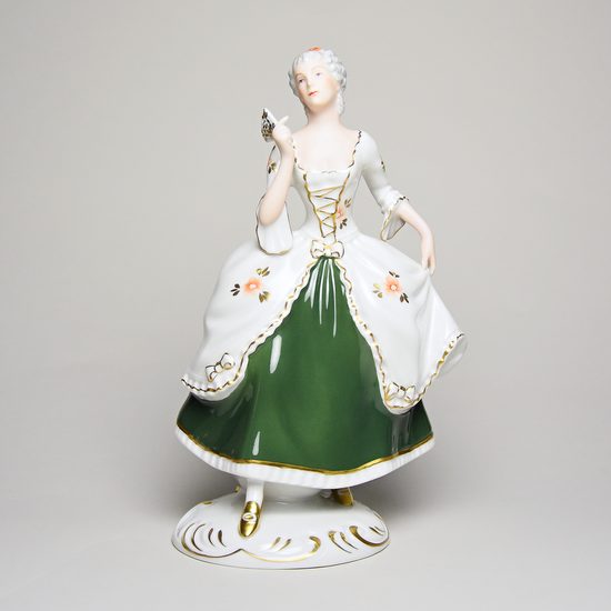 Dáma s vějířem - zelená, 13 x 10 x 20,5 cm, Color, Porcelánové figurky Duchcov