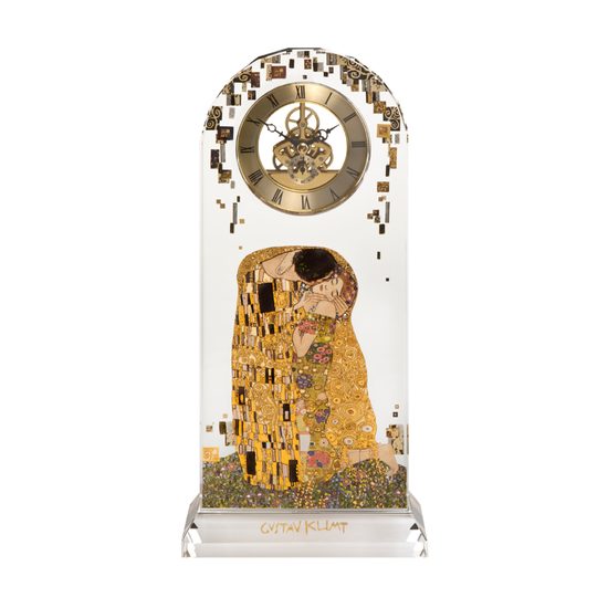 Hodiny stolní Polibek, 15 / 6 / 32 cm, sklo, G. Klimt, Goebel
