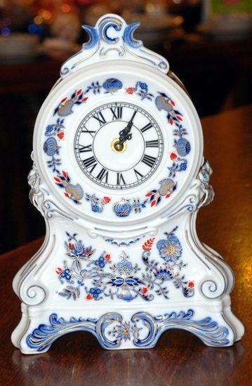 Krbové hodiny s růžemi 28 cm, rubínová červeň  plus  zlato, Český porcelán a.s.