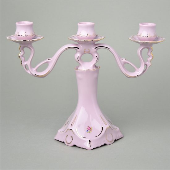 Svícen tříramenný 24,5 cm, Lenka 247, Růžový porcelán z Chodova