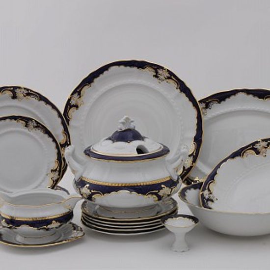 Dining set for 6 persons, Sonata, cobalt blue plus gold decoration, Leander 1907