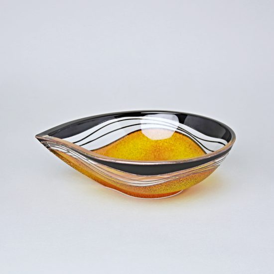 Studio Miracle: Mísa Slza oranžovo-žlutá, 25,5 x 21,5 cm, ruční dekorace Vlasta Voborníková