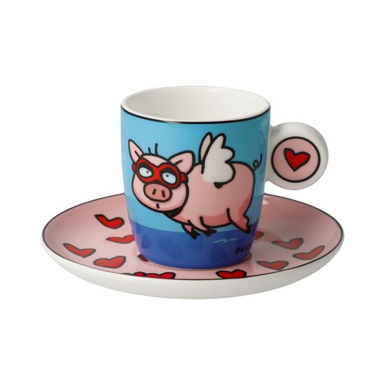 Espresso šálek a podšálek When Pigs Fly 100 ml, jemný kostní porcelán, Ed Heck, Goebel