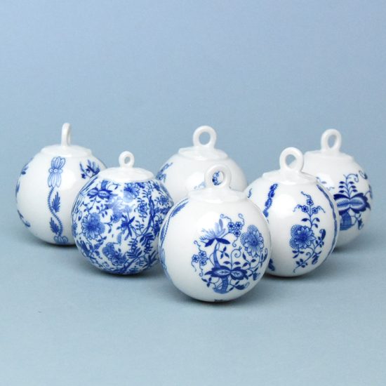 Christmas tree balls 6,5 cm - set of 6 pcs., Original Blue Onion pattern
