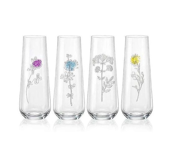 Sklenička na šampaňské / prosecco 250 ml bez nožky, 4 ks., luční kvítí, Bohemia Crystalex