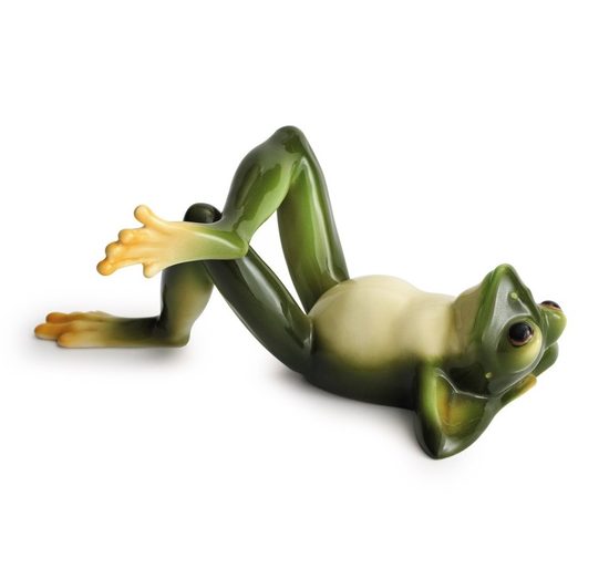 Amphibia frog design sculptured porcelain frog lying on back figurine 17 cm, FRANZ Porcelain